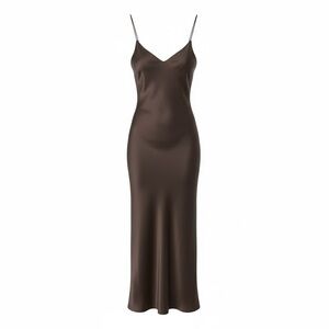 MADE IN ITALY Luxurious Satin Slip Dress in Rich Brown